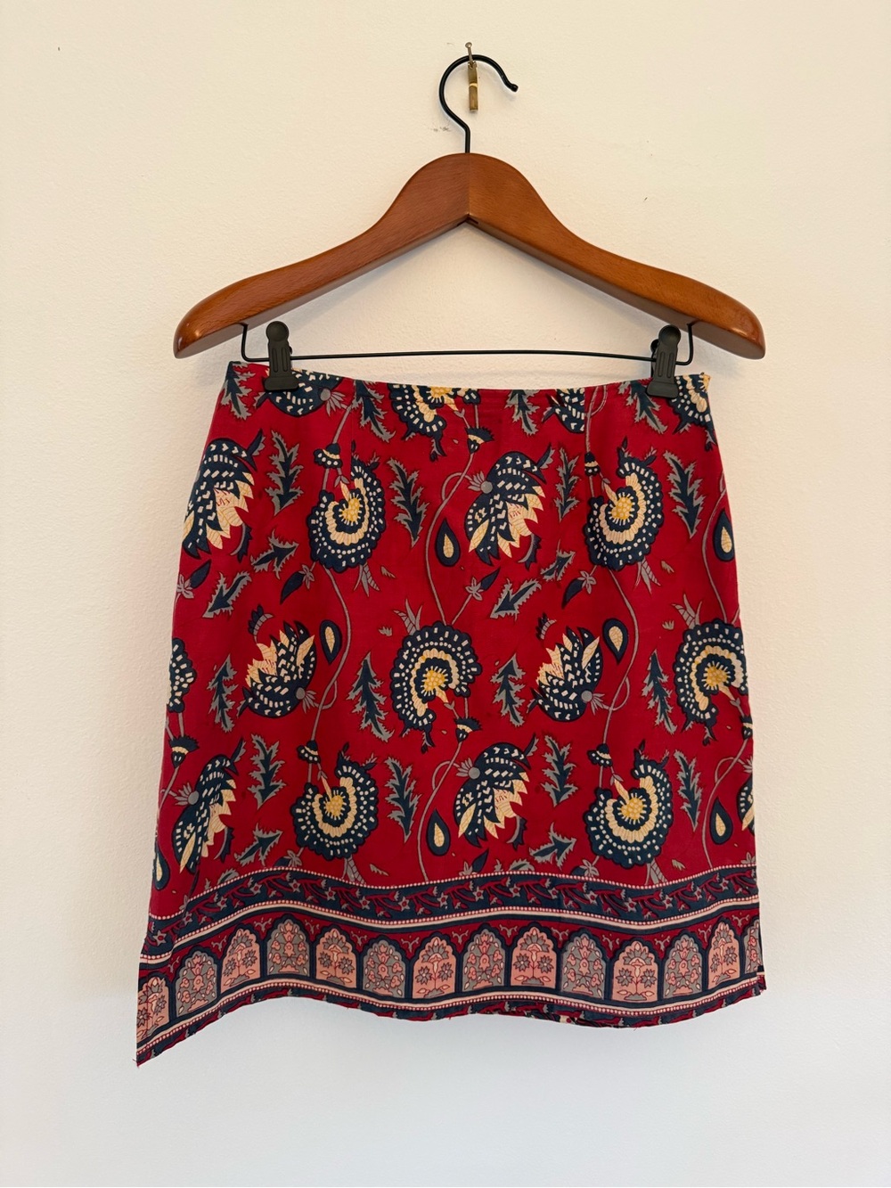 Blue Plate Red Floral Print Mini Skirt 100% Cotton Y2K Made in India Bohemian SM